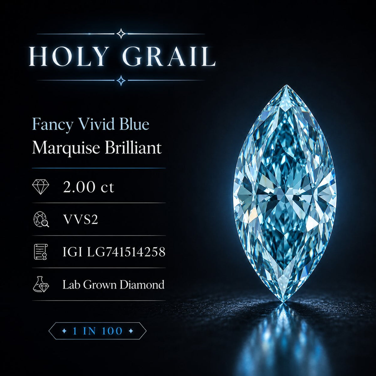 2.00ct Marquise Cut Fancy Vivid Blue VVS2 Diamond (IGI Report)