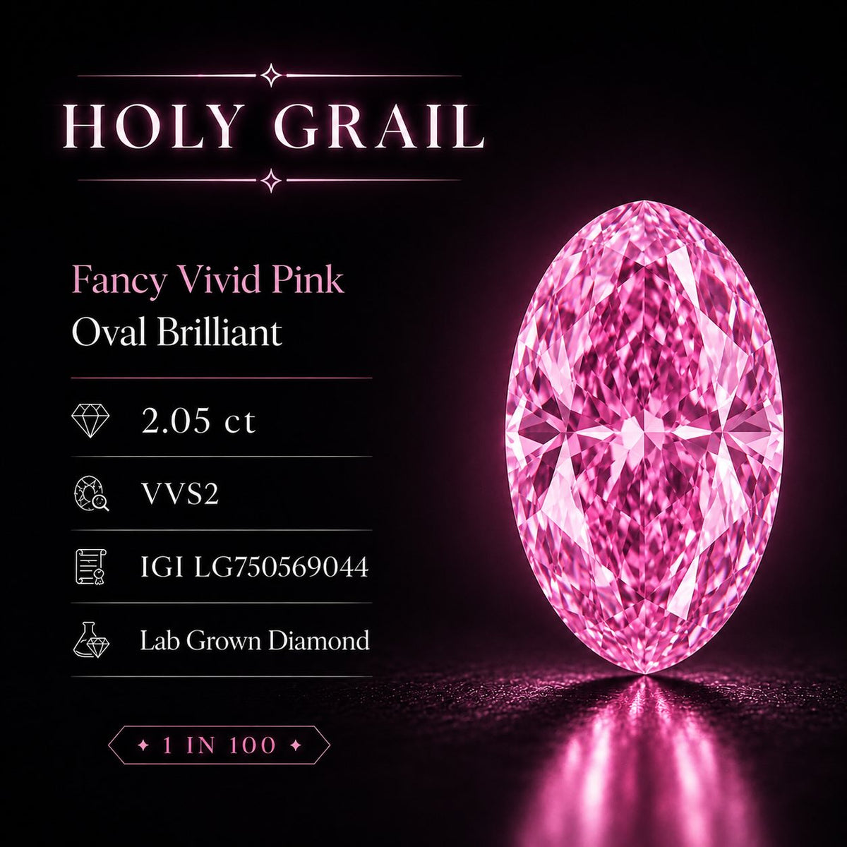 2.05ct Oval Cut Fancy Vivid Pink VVS2 Diamond (IGI report)