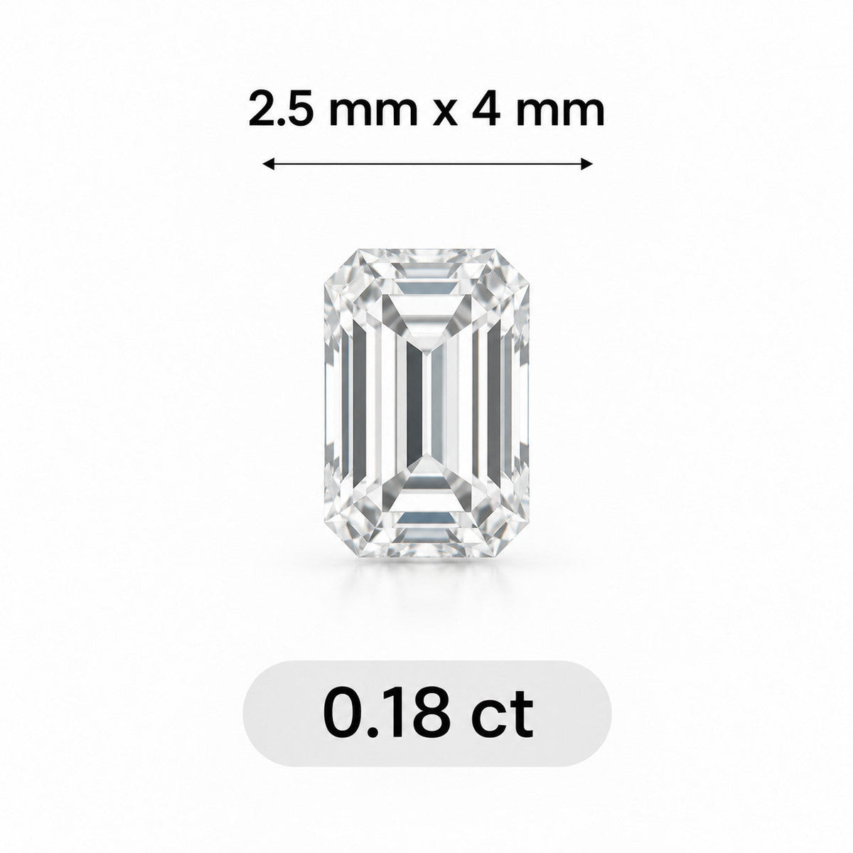0.18ct Emerald cut lab grown diamond size comparison