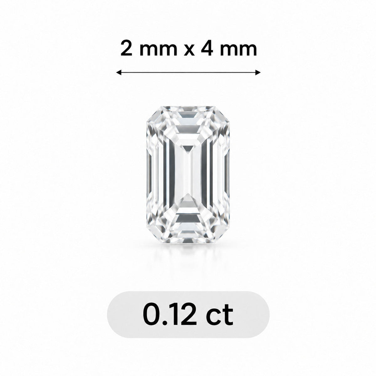 0.12ct Emerald cut lab grown diamond size comparison