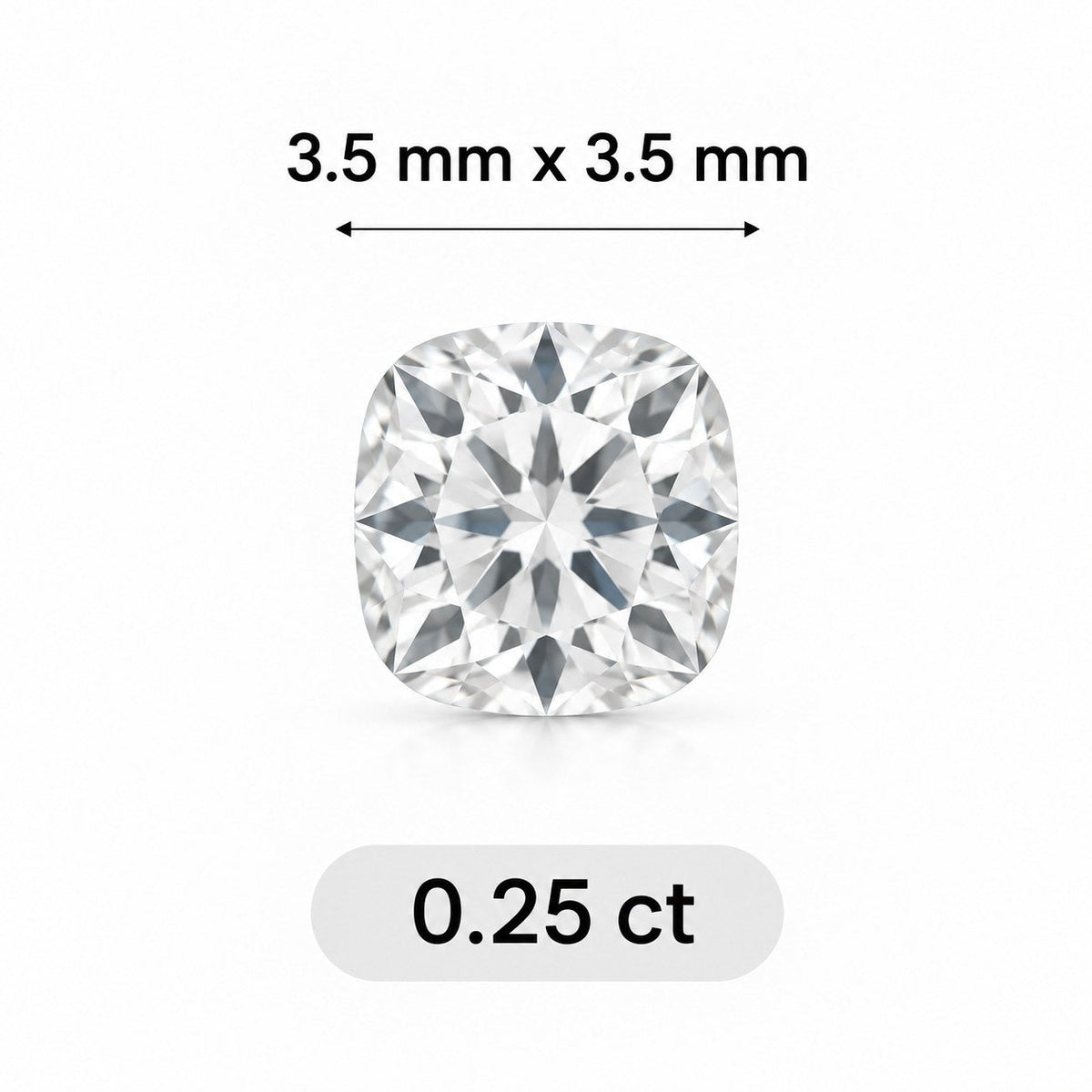 0.25ct Cushion cut lab grown diamond size comparison