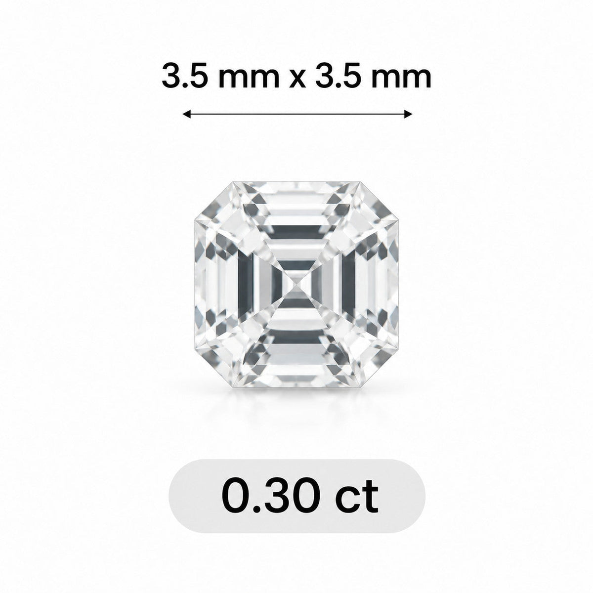 0.30ct Asscher cut lab grown diamond size comparison