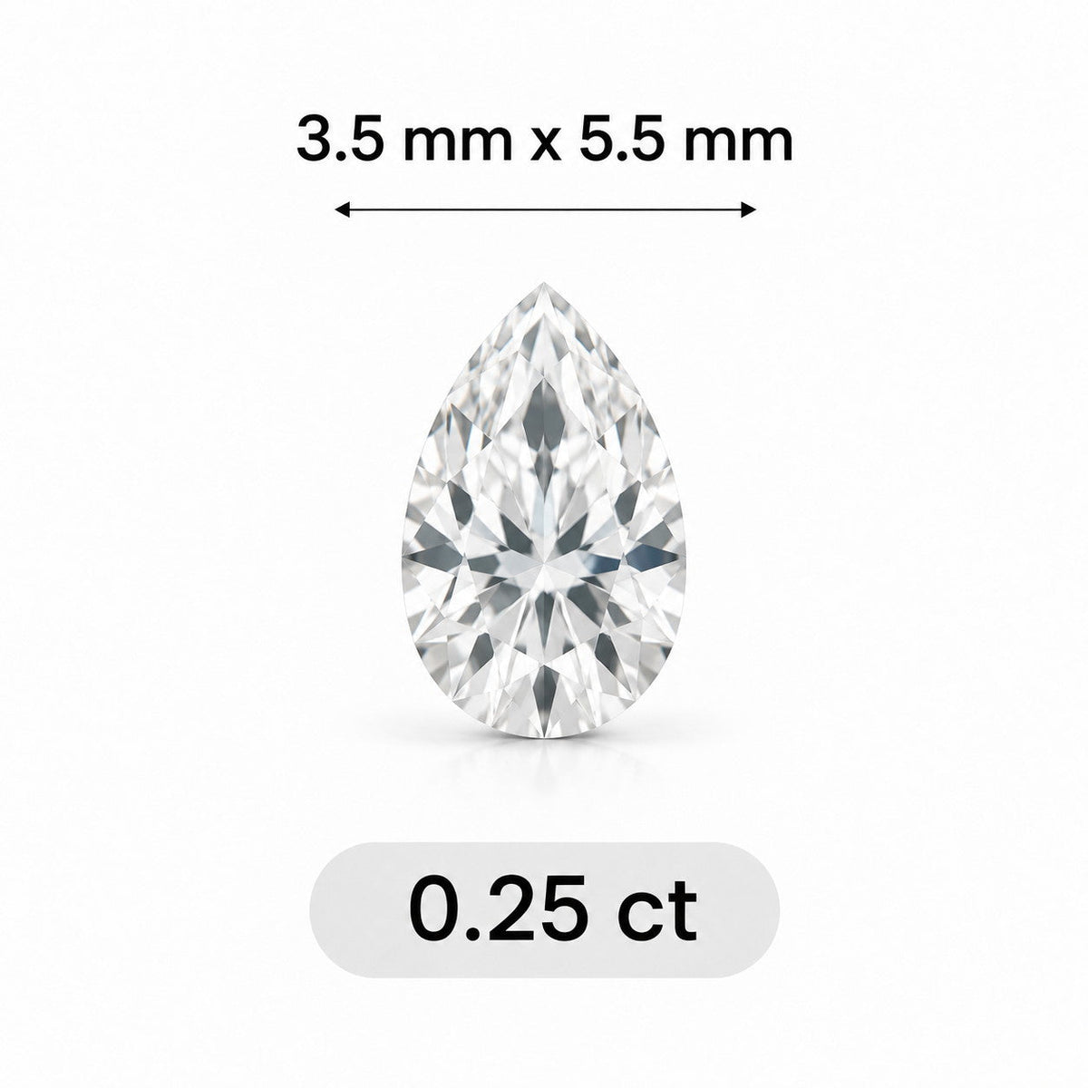 0.25ct Pear cut lab grown diamond size comparison