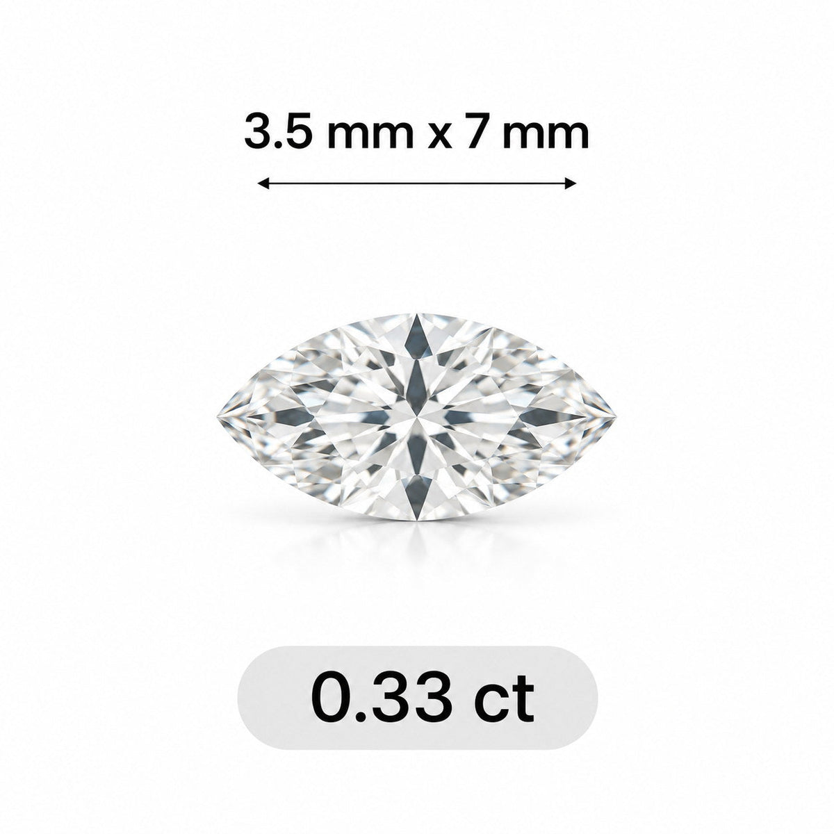 0.33ct Marquise cut lab grown diamond size comparison