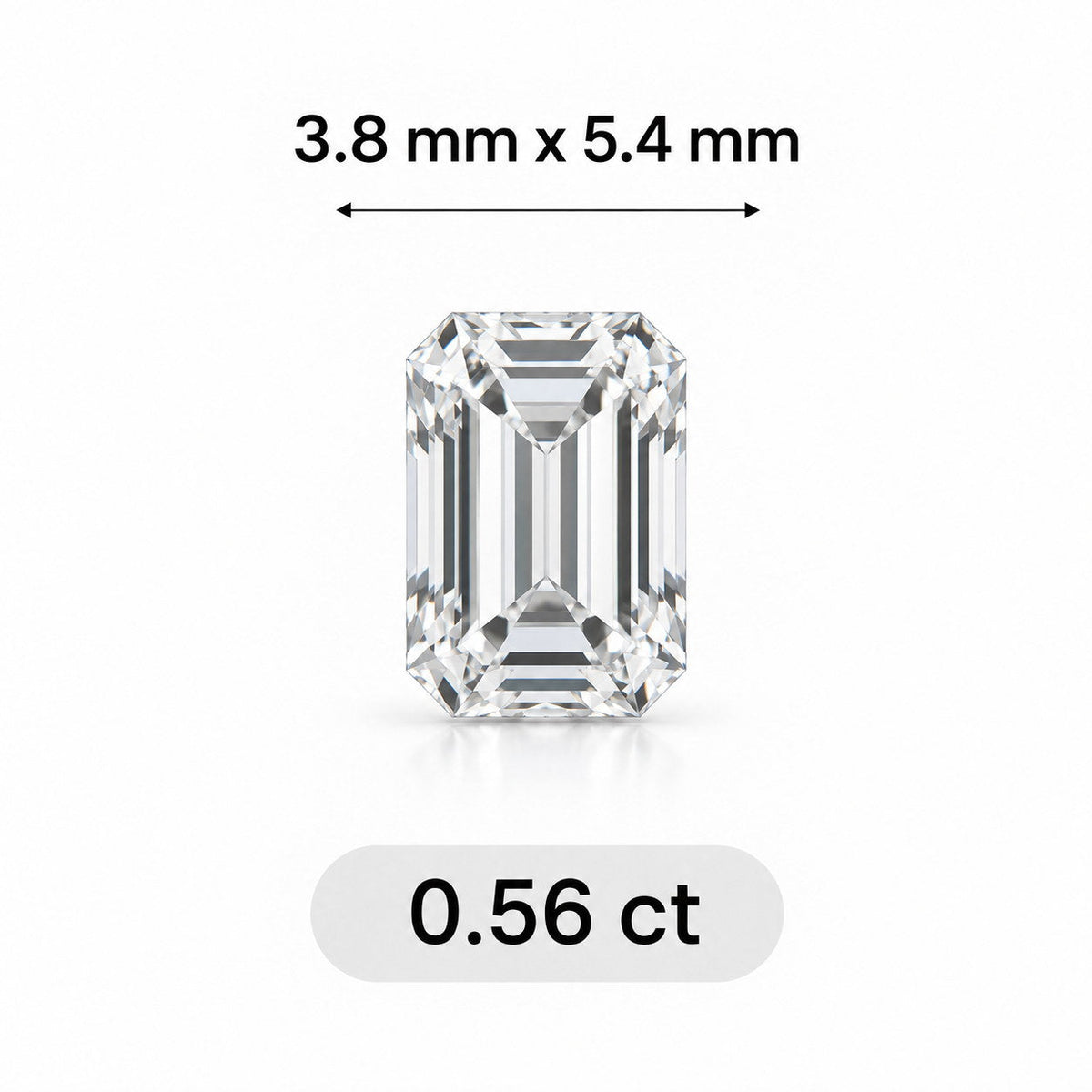 0.56ct Emerald cut lab grown diamond size comparison