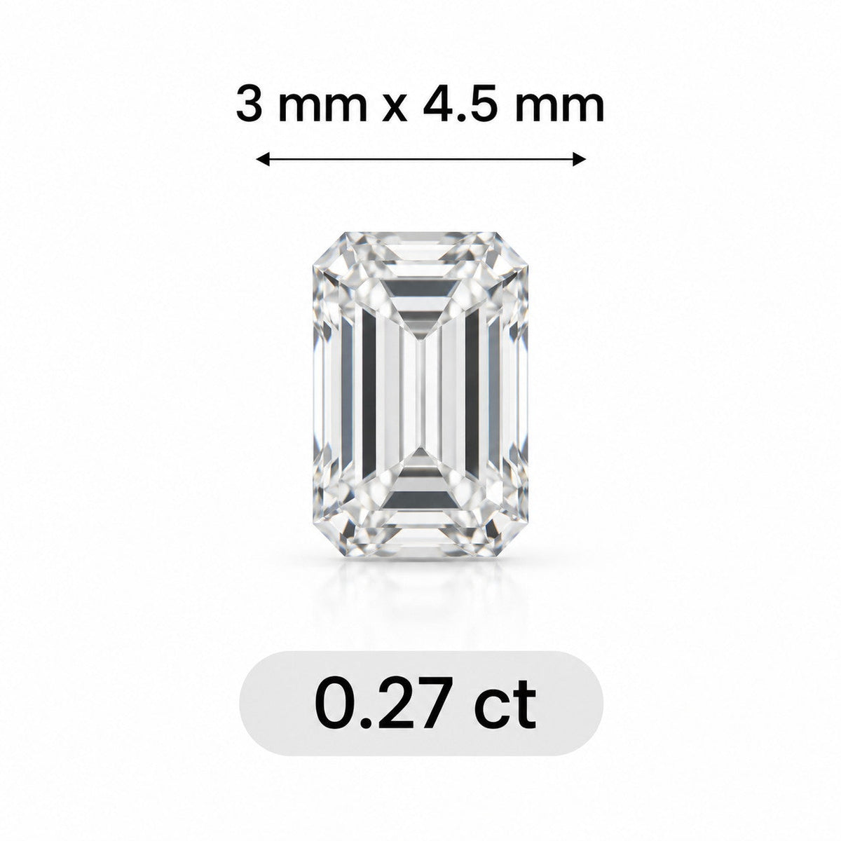 0.27ct Emerald cut lab grown diamond size comparison