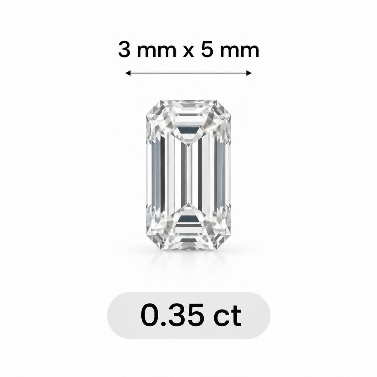 0.35ct Emerald cut lab grown diamond size comparison