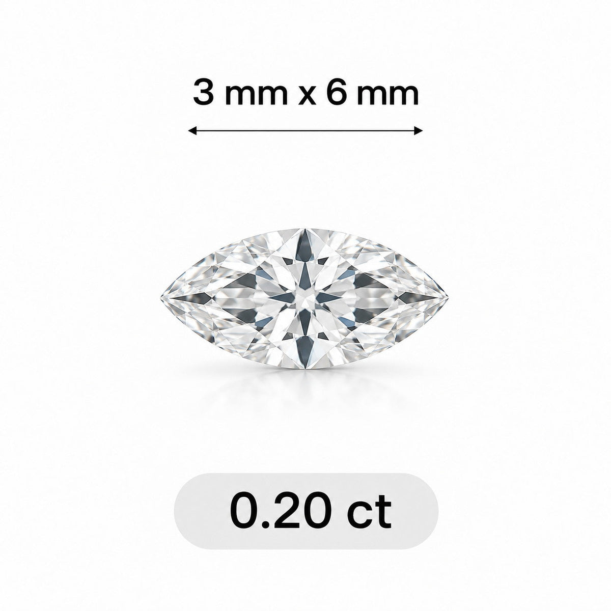 0.20ct Marquise cut lab grown diamond size comparison