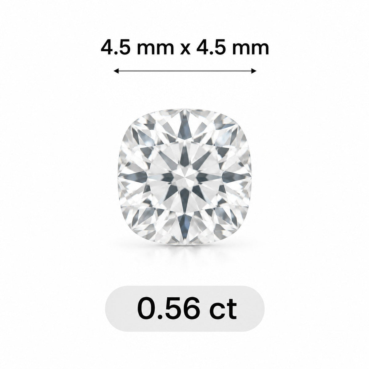 0.56ct Cushion cut lab grown diamond size comparison