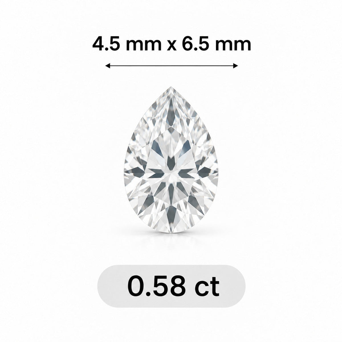 0.58ct Pear cut lab grown diamond size comparison