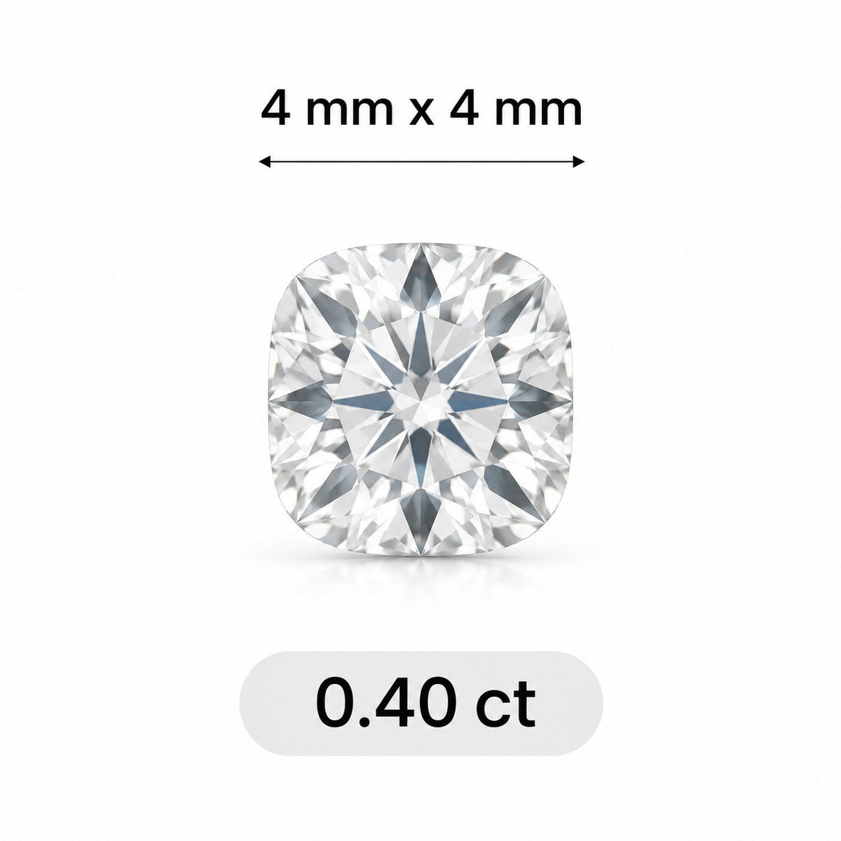 0.40ct Cushion cut lab grown diamond size comparison
