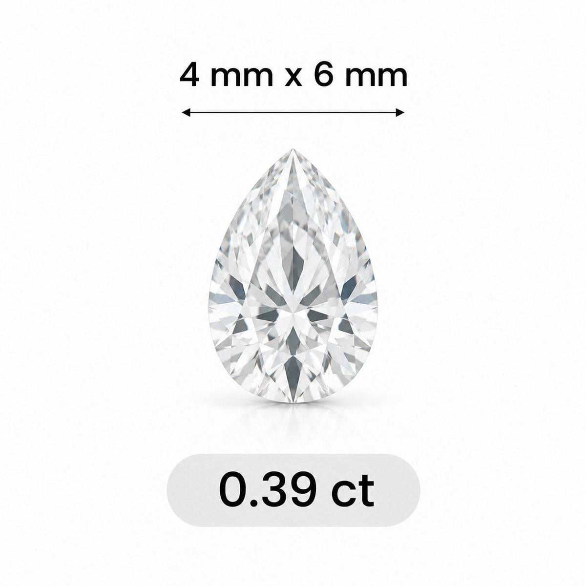 0.39ct Pear cut lab grown diamond size comparison