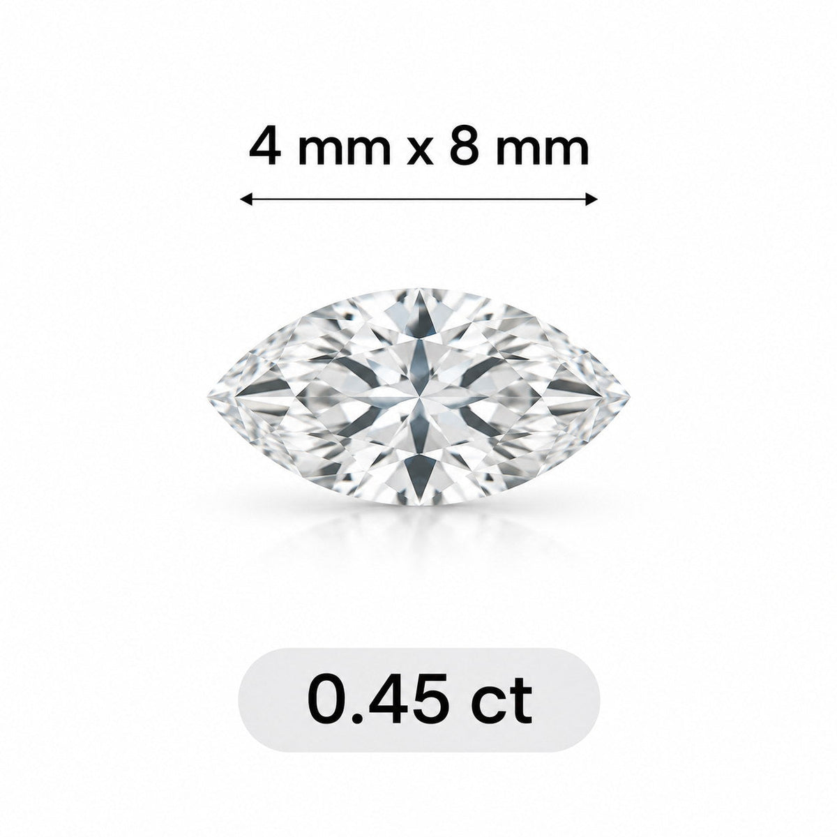 0.45ct Marquise cut lab grown diamond size comparison